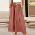 thumbnail image 2 of Amkhujs Long Skirts for Women Soft Loose Elastic Waist Linen Skirt with Drawstring Trendy Elegant Flowy Skirt for Casual Wear,Pink,XL, 2 of 5