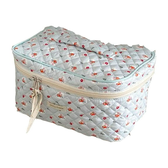 Cosmetic Bag Large Capacity, Travel Cosmetic Bag, Quilted Cotton Makeup Pouch with Smooth Zipper, Lightweight Makeup Organizer for Toiletries, Skincare, and Electronic Accessories Storage