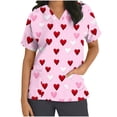 thumbnail image 2 of Valentines Day Scrub Tops Women, Heart Blouses for Women, Short Sleeve V Neck Shirts Women's Valentine's Day Printed Blouse with Pockets Nurse Tops Short Sleeved V-Neck Tops Shirt, 2 of 5
