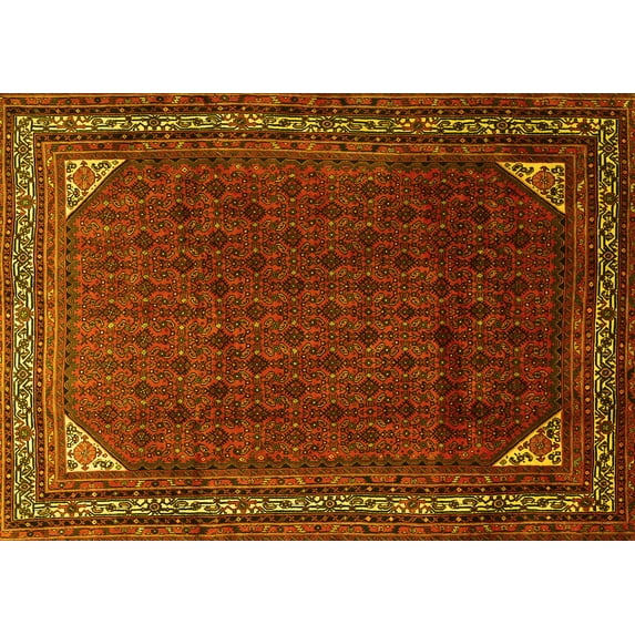 Ahgly Company Machine Washable Indoor Rectangle Persian Yellow Traditional Area Rugs, 3' x 5'