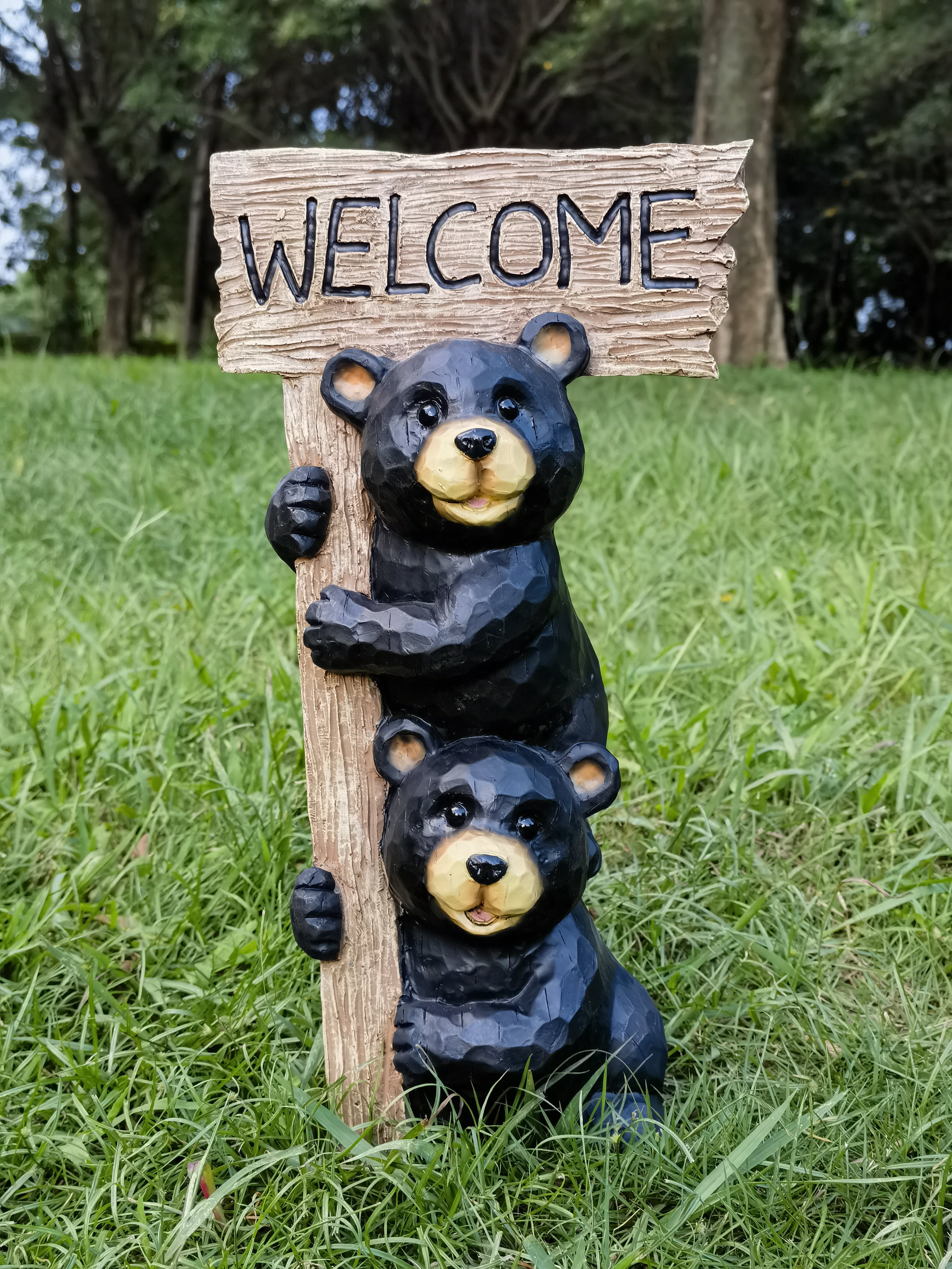 Stacking Bears with Welcome Sign for Garden or Home