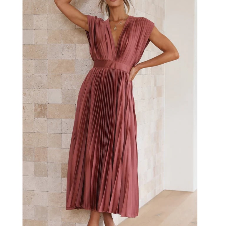 Satin Dresses for Women V Neck Tank Dress Ruched Ruffle Tie Backless Cocktail Evening Prom Formal Solid Midi Dress (X-Large, Red) - Walmart.com Satin Dresses for Women V Neck Tank Dress Ruched Ruffle Tie Backless Cocktail Evening Prom Formal Solid Midi Dress (X-Large, Red) - Walmart.com