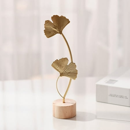 Hilingoto Iron Art Ginkgo Leaf Ornaments Leaf Decor Metal Golden Leaf Ornaments and Base Modern Simple Gold Leaf Table Sculpture for Living Room Bedroom Bookshelf Desktop Decoratio