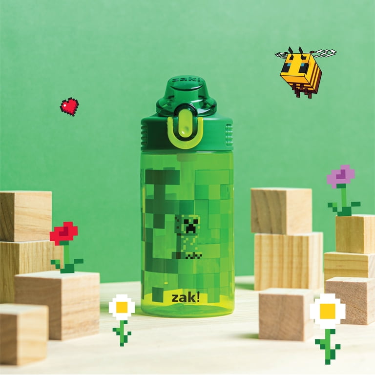Zak Designs 16oz Minecraft Water Bottle, Durable Plastic, Leak