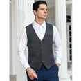 thumbnail image 3 of HISDERN Plaid Vest for Men Grey Formal Suit Vests Business V-Ncek Slim Fit Waistcoat Wedding Tuxedo, 3 of 8