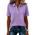 thumbnail image 5 of Polo Shirts Womens Short Sleeve V Neck Business Casual Tops Golf Collared 3 Buttons Summer Work Blouse Purple L, 5 of 5