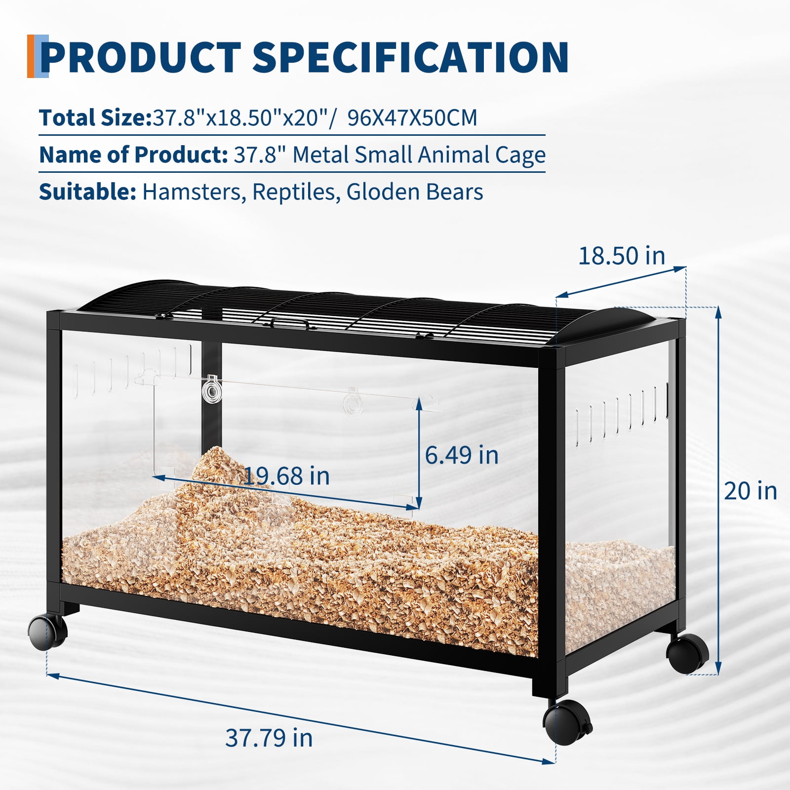 EastVita Hedgehog Enclosure with Acrylic Sides,Metal Guinea Pig Cages,Universal Wheels+Chew-Proof Dual Door Stackable Cages for Guinea Pigs,Gerbil,Dwarf Syrian Hamster Black