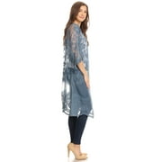 Lace Kimono Beach Cover Up Transparent Cardigan for Women Half Sleeve Gown Outfits, Blue, Onesize