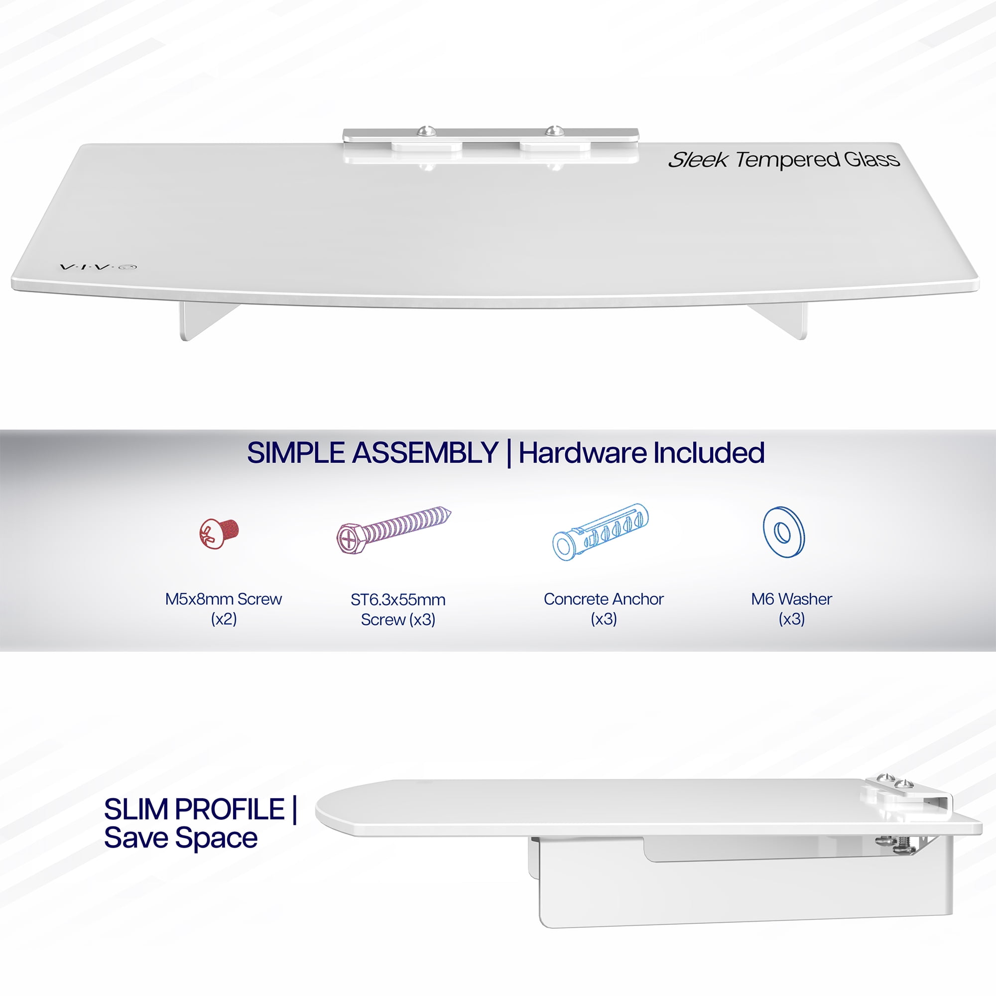 VIVO White Floating Wall Mount Tempered Glass Shelf for DVD Player, Game System