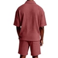 thumbnail image 5 of Mens Loungewear Sets Quarter Zip Waffle Shirt & Loose Shorts Vacation Outfits Summer Jacquard Tracksuit Jogging Matching Sets, 5 of 8