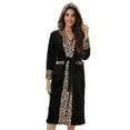 thumbnail image 6 of Womens Leopard Print Robe with Hood Soft Fuzzy Long Bathrobe Housecoat with Pockets & Belt Bathrobes Sleepwear Black M, 6 of 9