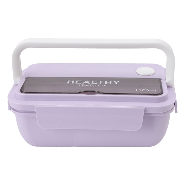 Lunch Container, Plastic Independent Space Easy To Clean Large Capacity 1100ml Salad Container With Chopsticks For Students For School Purple,Green,Blue Yellow,Tender Pink