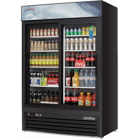 Everest Refrigeration EMGR48B Reach-in Merchandising Refrigerator 2 Sliding Glass Doors, 115v, NSF - 48 cu. ft.