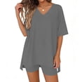 thumbnail image 3 of LIaqionyy 2 Piece Sets for Women Summer Lounge Short Sleeve Oversized V Neck Shirt Biker Shorts Outfits Set, 3 of 7