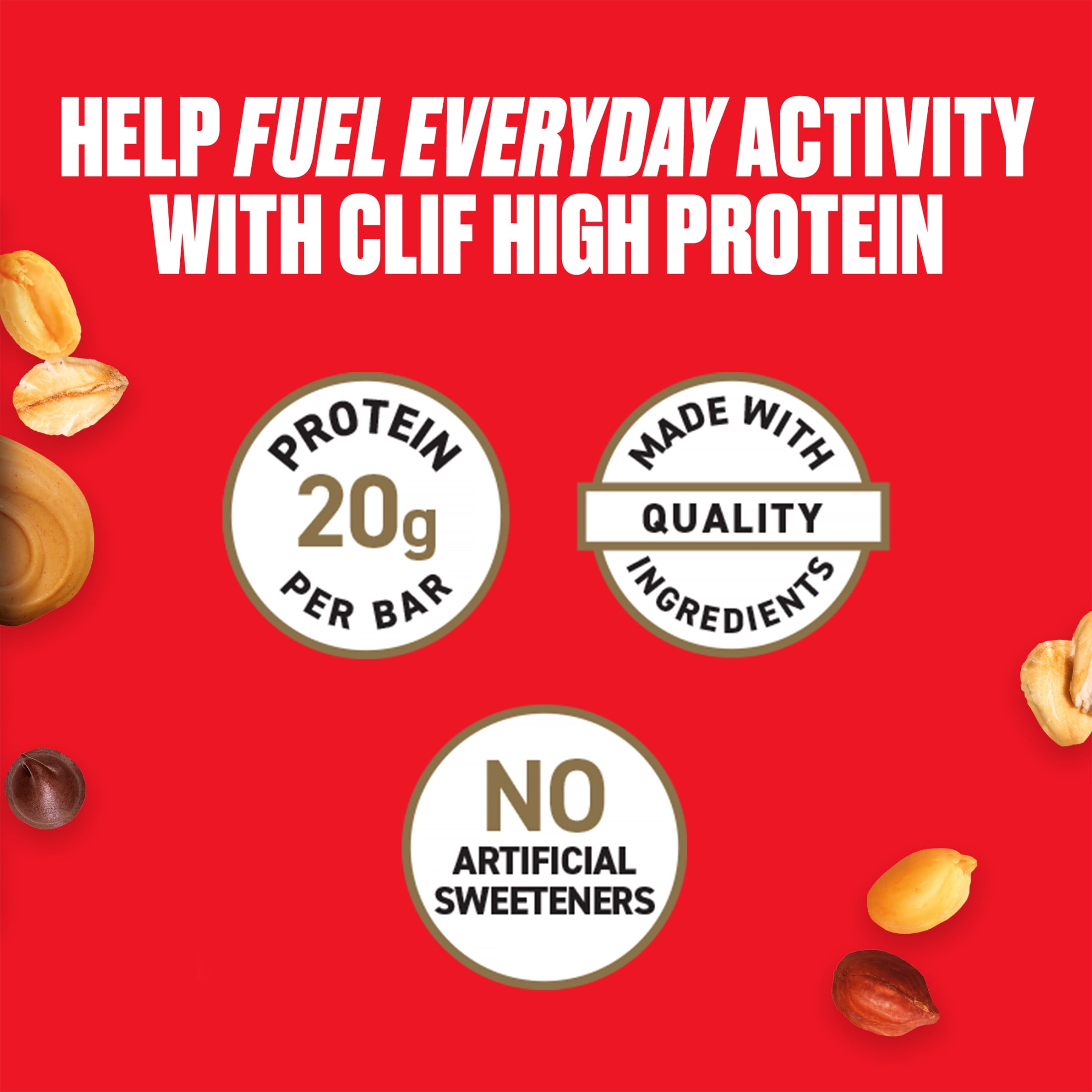 CLIF HIGH PROTEIN Bars - Peanut Butter Chocolate Chip - 20g Protein - 5g Fiber - Non-GMO (4 Count)