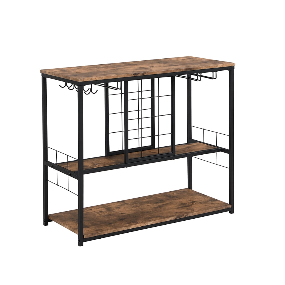 Private Jungle Industrial Wine Rack Table with Glass Holder, Wine Bar Cabinet with Storage,Brown Private Jungle Industrial Wine Rack Table with Glass Holder, Wine Bar Cabinet with Storage,Brown