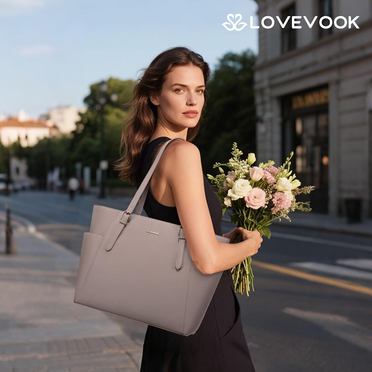 LOVEVOOK Laptop Tote Bag for Women With Large Cup Holder, Leather Work Tote Bag for Women,17.3 Inch Professional Computer Briefcase Business Teacher Commuter Shoulder Bag,Office Travel Gift