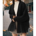 thumbnail image 5 of Open Front Chunky Cardigan Sweaters for Women Dressy Lace Long Sleeve Cable Knit Sweater Outwears Black L, 5 of 10