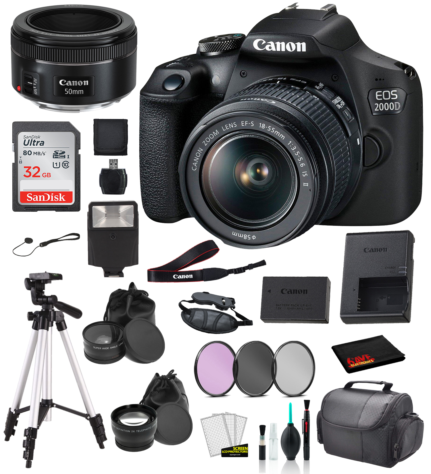 Canon EOS 2000D (REBEL T7) Digital SLR Camera 1855MM IS ii and EF 50mm
