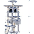 thumbnail image 3 of Cat Tree, 71 inches XL Large Cat Tower for Indoor Cats, Multi-Level Cat House with 3 Padded Perches, Big Scratcher, Cozy Basket, 2 Cat Condos and Scratching Posts,Pewter, 3 of 14