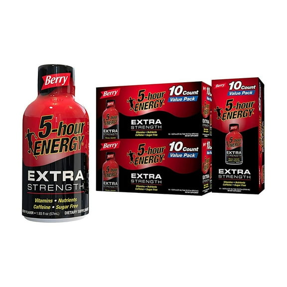 Shots Extra Strength, Berry Flavor | 1.93 oz. 30 Count | Sugar Free, Zero Calories | Amino Acids and Essential B Vitamins | Dietary Supplement | Feel Alert and Energized