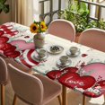 thumbnail image 3 of Red Pink Valentine's Table Cloths for 8 Foot Rectangle Tables, Vintage Love Heart Eucalyptus Leaves Patio Waterproof Elastic Fitted Tablecloths, Washable Rectangular Table Cover for Camping, 3 of 8