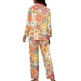 thumbnail image 2 of Renewold Hippie Flowers Pajamas for Women Set of 2 Long Pants Personalized Relaxed Home Life Scoop Neck Outfits Sleepwear Lounge Wear Thermal Button Nightwear Size XS, 2 of 6