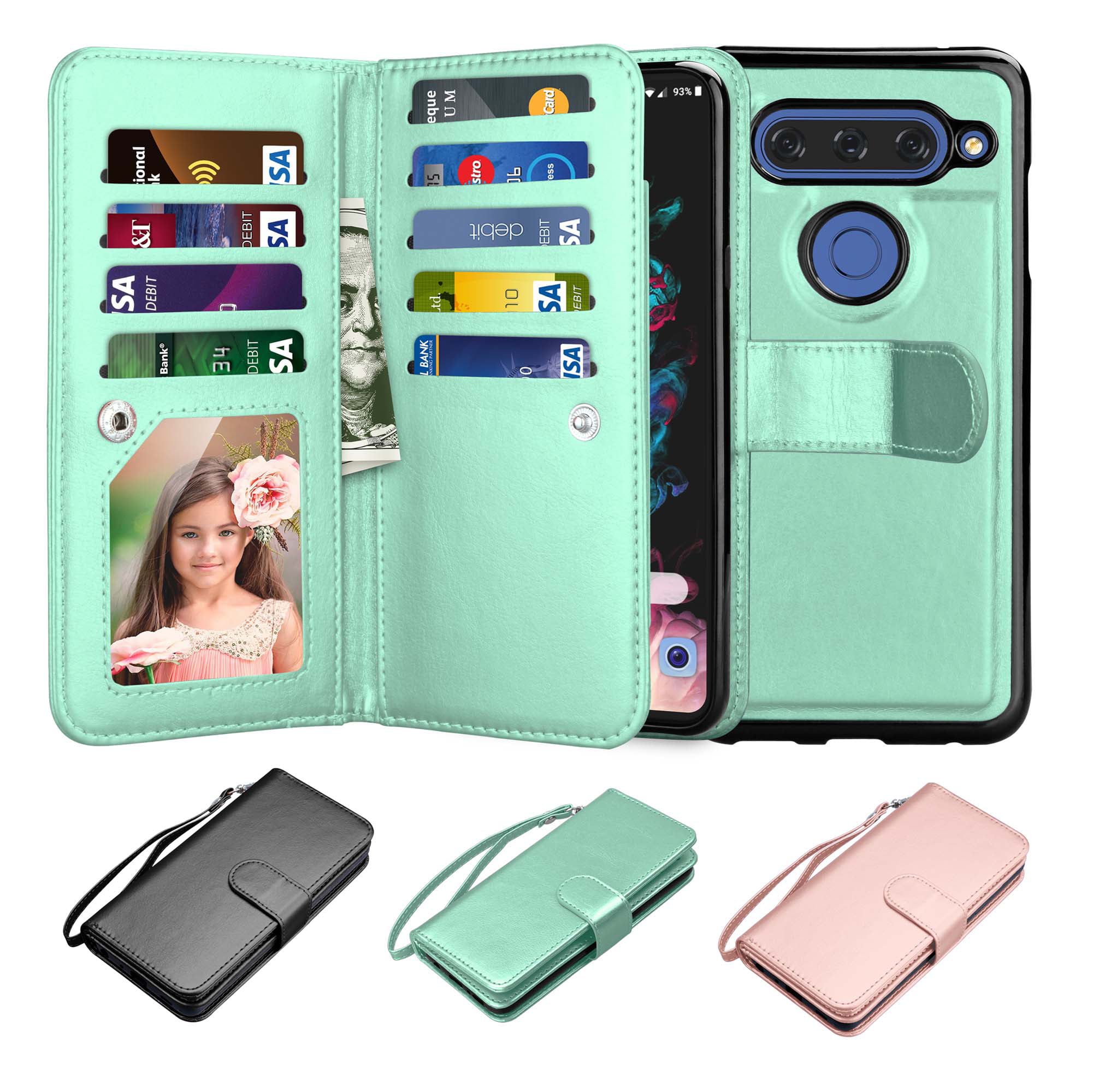 Sassy girlish print Flip case LG V40 phone case wallet OnePlus 7 Pro folio Motorola Card Holder LG G8 teen case magnetic snap One Zoom cover