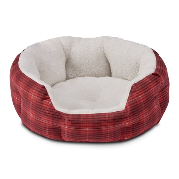 Vibrant Life Holiday Small Cuddler Pet Bed, Fireside Plaid, 18" x 16"