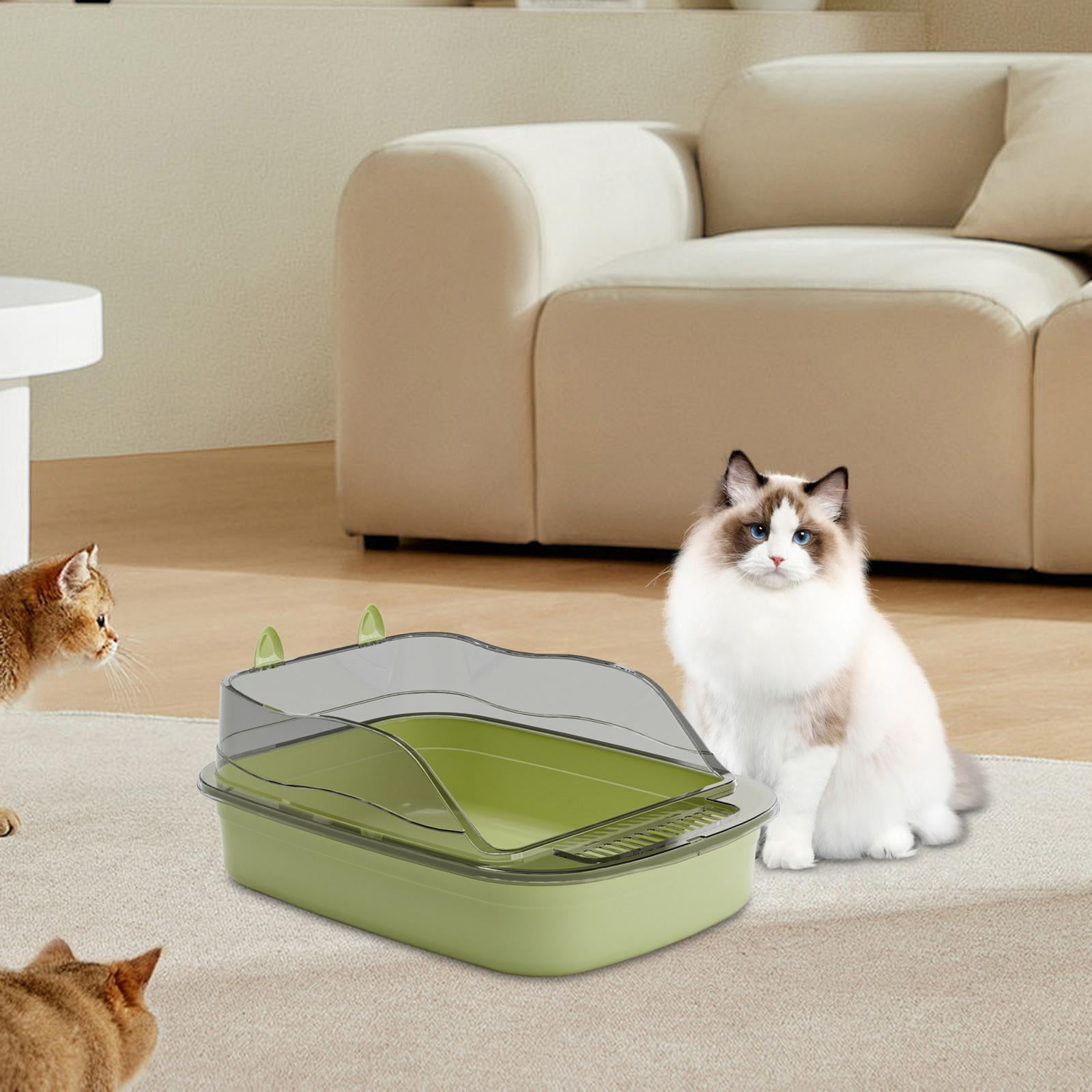 FITYLE Cat Litter s Toilet Anti Splashing 50x34x18cm Cat Sand Box with High Side Cat Sand Basin Large Bedpan Kitty Litter Pan green