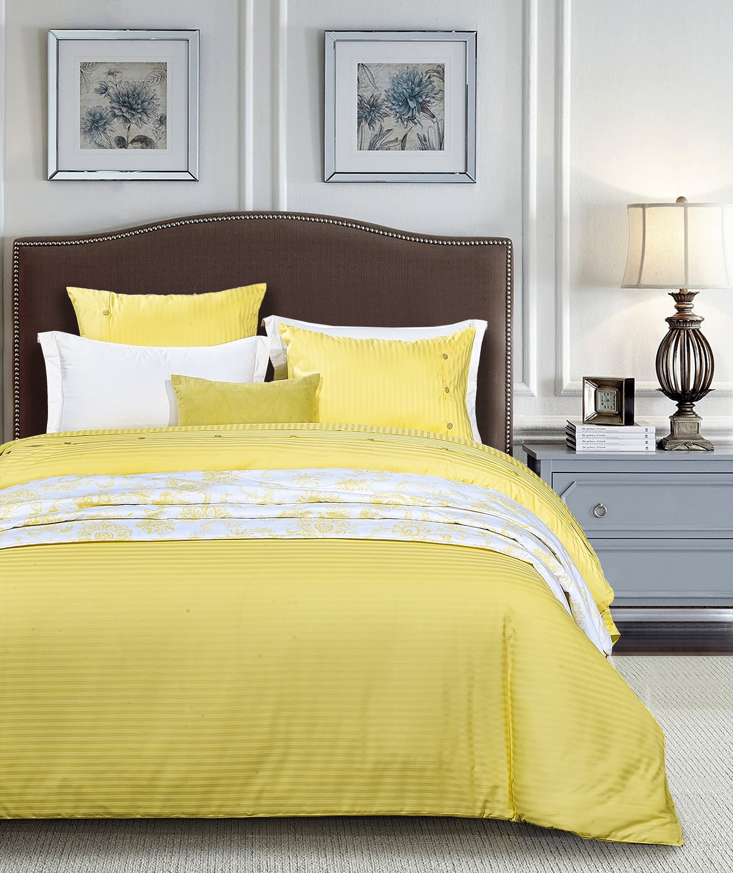 High End Designer 5PC 250TC 100 COTTON Contemporary Style Soft COMFORTER SET Yellow Queen 5 PC