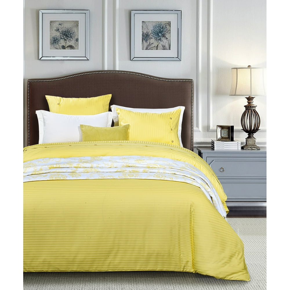 High End Designer 5PC 250TC 100 COTTON Contemporary Style Soft COMFORTER SET Yellow Queen 5 PC
