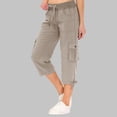 thumbnail image 2 of Capri Pants Women's Summer Solid Color Pocket Drawstring Slacks Capri Pants Pocket Cargo Pants Solid Mid Calf Khaki XXL, 2 of 7