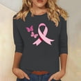 thumbnail image 2 of Kilaqueen 3/4 Length Sleeve Tops for Women Breast Cancer Awareness Shirts Cute Pink Ribbon Round Neck Casual Loose Lightweight Cancer Survivor Faith Inspirational T-Shirts, 2 of 4