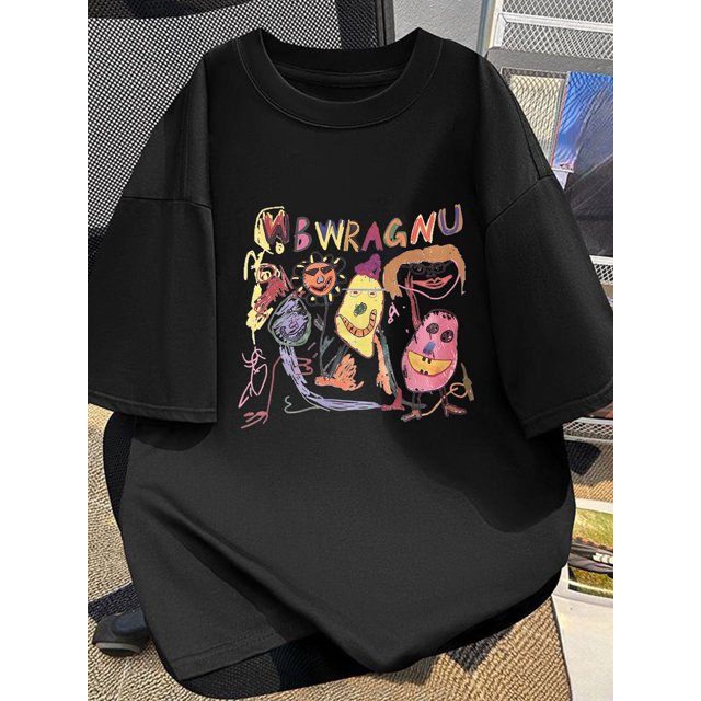 Camiseta de manga corta para hombre con estampados coloridos dibujados a mano, una camiseta versátil que combina personalidad y creatividad.