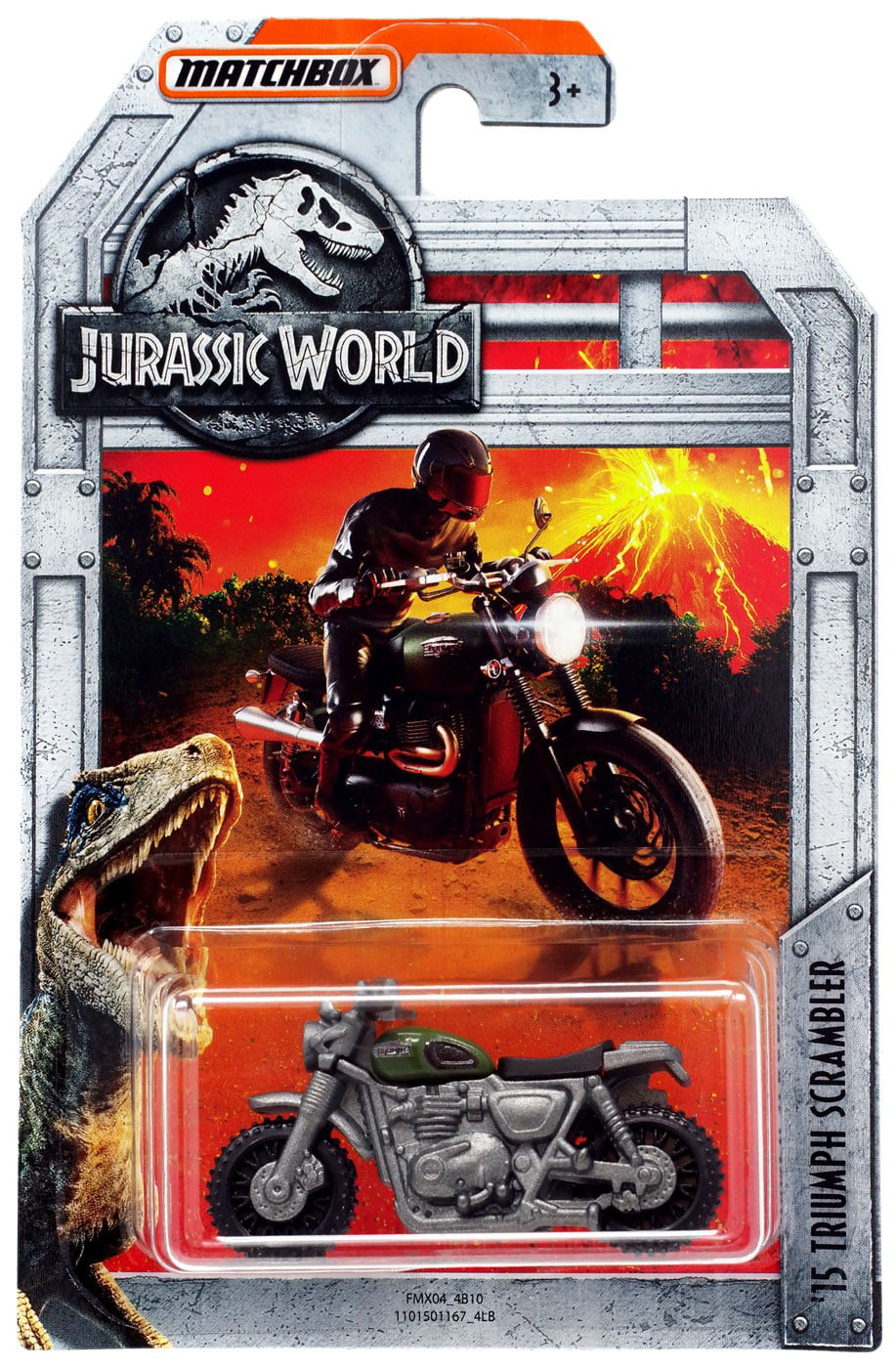 Matchbox '15 Triumph Scrambler Motorcycle Jurassic World new on card 