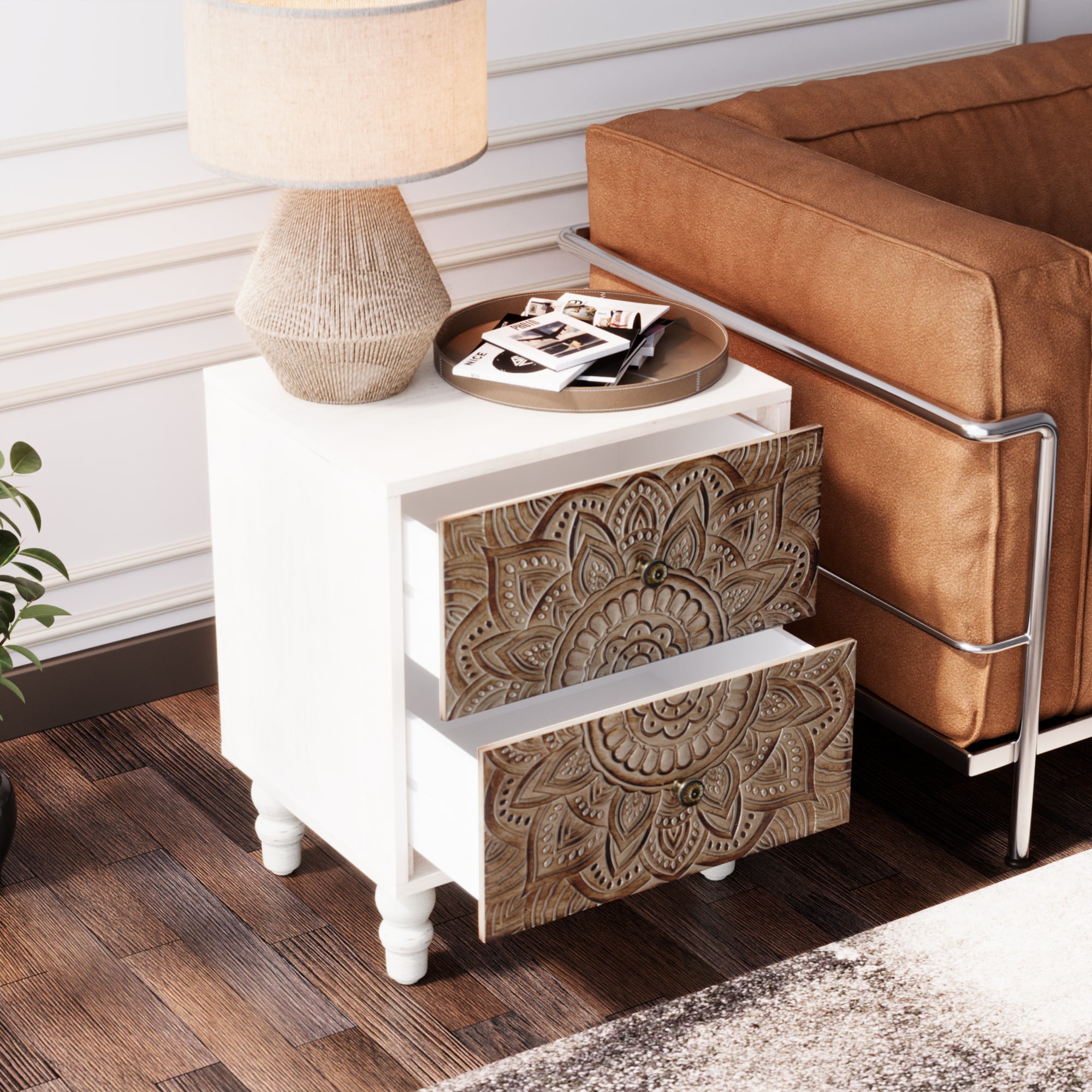 FOROUTIA 2-Drawer Nightstand, Wood Accent Bed Side Table with Storage for Bedroom
