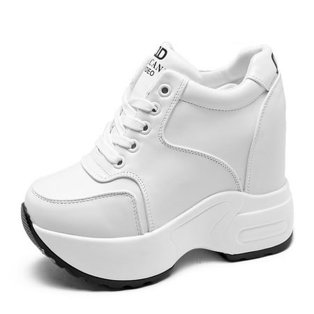 

Women s Ankle Boots 2021 Autumn Leather Chunky Shoes Woman Platform Height Increased Sneakers 10CM Thick Sole Wedges White Boots