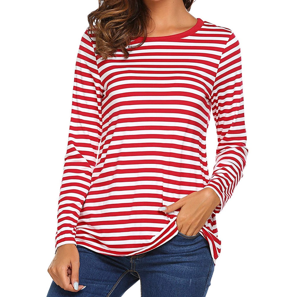 women's red and white striped t shirt