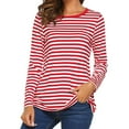 thumbnail image 2 of Bjutir T Shirts For Women Tees Long Sleeve Round Neck Basic T-Shirt Striped Shirts Tunic Top Blouse Red M, 2 of 9