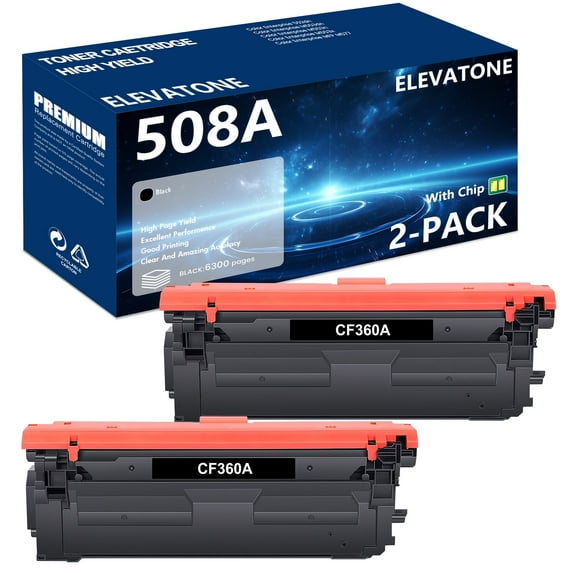 508A CF360A Black Toner Cartridge Compatible for HP CF360A 508A 508X Color LaserJet Enterprise 552dn M553dn M553n M553x MFP M577 Printer 2 PACK