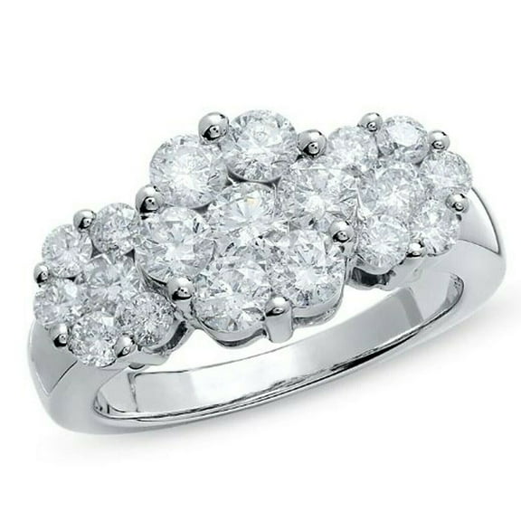 2.00Ct Round Cut Lab Created Diamond Three Cluster Flower Ring In 14K White Gold Plated