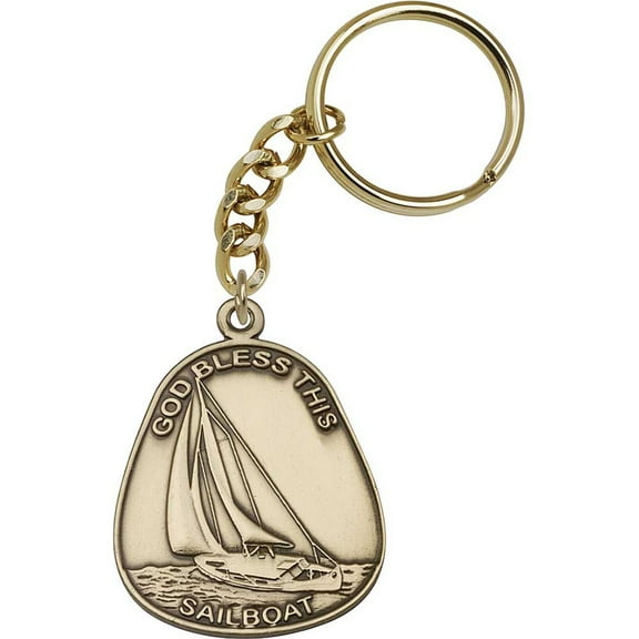 Antique Gold God Bless This Sailboat Keychain