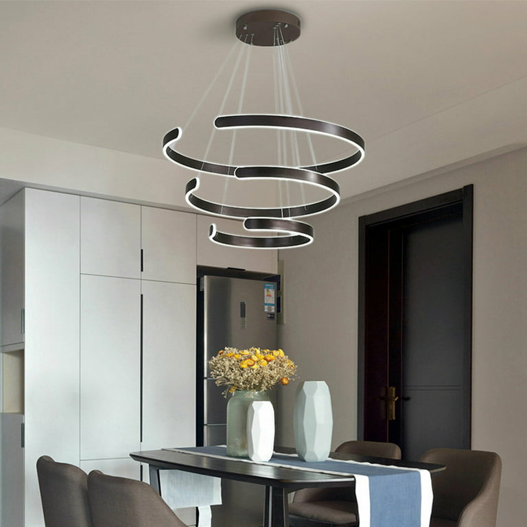 Oukaning Modern Crystal Chandelier 3-Rings LED Pendant Lamp Dimmable Pendant Light with Remote Control for Living Room, Size: L31.5 x H59, Black