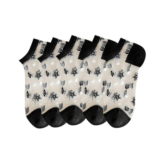 Socks For Women 5-Pack Transparent Embroidered No Show Socks Breathable Cotton Sweat-Absorbent Ankle Socks