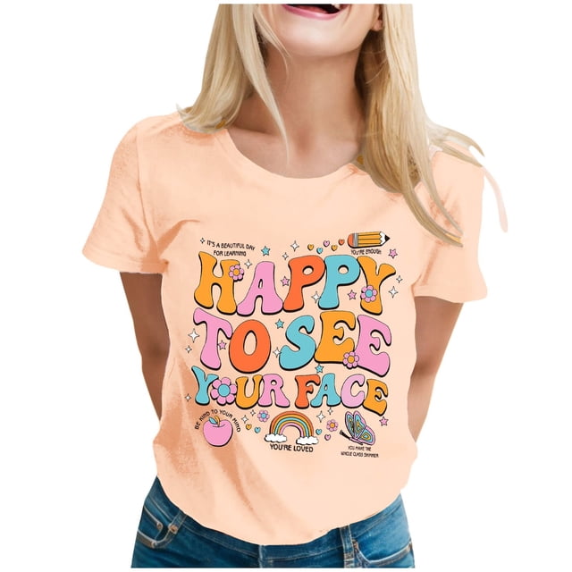 TSADFHJI Hauts à Manches Longues pour Femmes T-Shirt Graphique à Manches Courtes pour Premier Jour d'École pour Enseignant Rentrée des Classes m