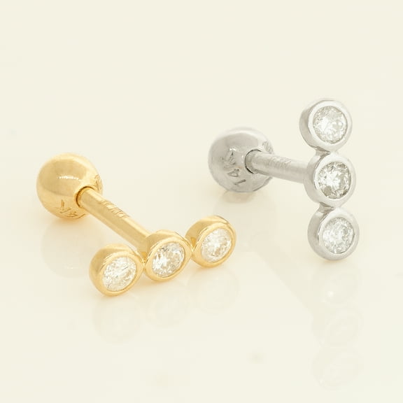Anygolds 14K Real Solid Gold 0.06ctw Round Trio Diamond Ear Post Stud Piercing Earring 18Gauge - MBJ4728-6Y Yellow Gold