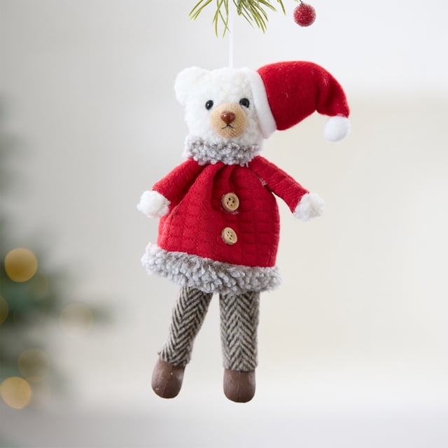 Adorno Colgante para Árbol de Navidad | Diseño de Oso | Material Plástico | Ambiente Festivo | para Colgar En La Ventana | Color Blanco | 18 X 8 X 2 Cm | Reutilizable | Adorno Navideño