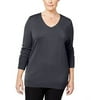 Jm Collection Plus Size V-Neck Button-Sleeve Sweater (Charcoal Heather, 3X)