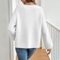 thumbnail image 4 of TrdSipl Womens Tie Front Cardigan Sweaters Cute Bow Long Puff Sleeve Sweater Winter Loose Ribbed Knit Stylish Knitwears White M, 4 of 7